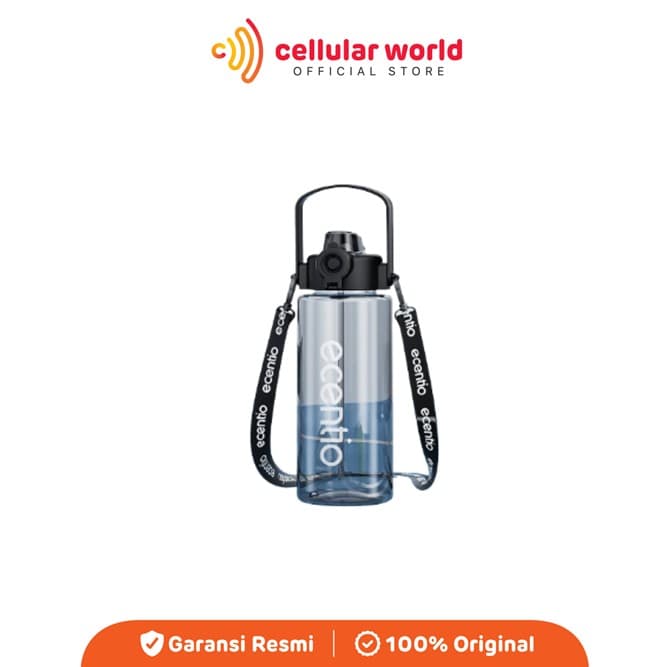 Tumbler Ecentio 1100ML Shoulder Strap Plastic Sport Water - Black [Garansi Resmi]