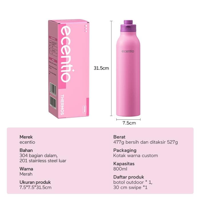 Tumbler Ecentio 1000ML Stainless Steel Outdoor Bootle with Silicon Handle  [Garansi Resmi]