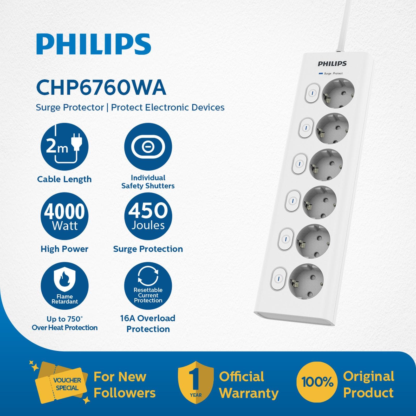 Philip Power Strip Surge Protector With Individual Switch 2M 3 Socket | 4 Socket | 5 Socket | 6 Socket [Garansi Resmi] 4