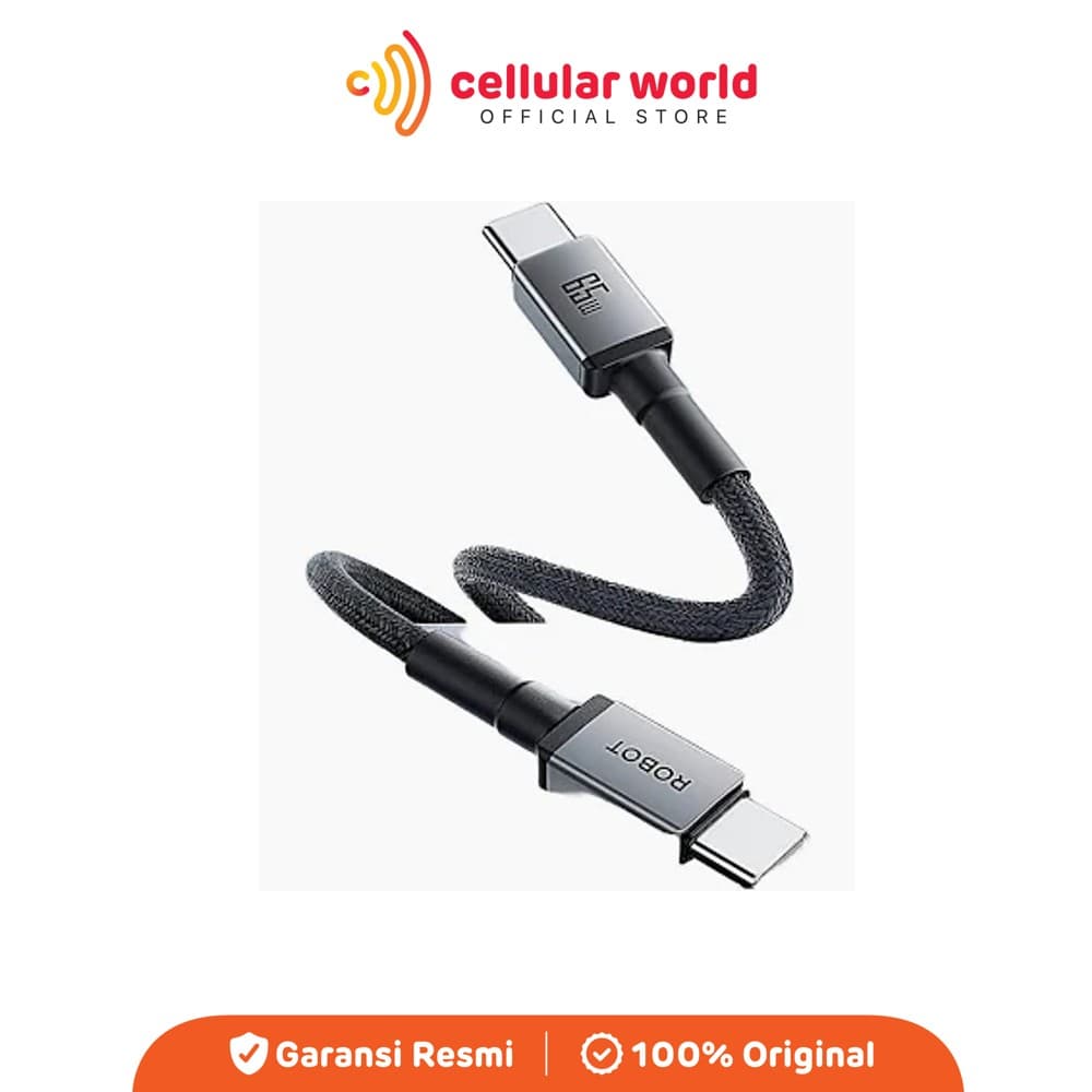 ROBOT RSCC30 Kabel Data USB-C to USB-C PD 65W Fast Charging 30cm Black