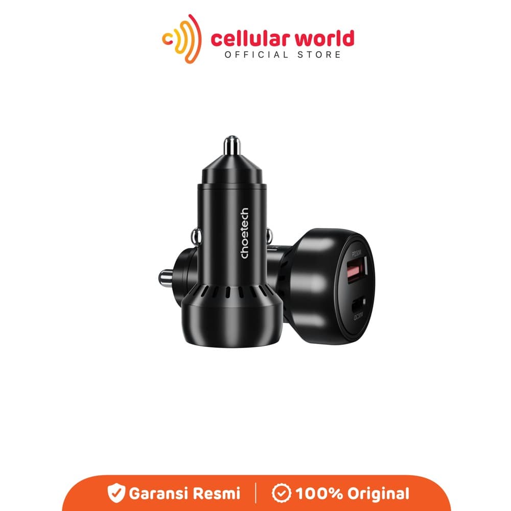 Choetech TC0014 Car Charger Dual Port 1A1C Fast Charger 60W Black USB-C PD USB-A QC Fast Charging
