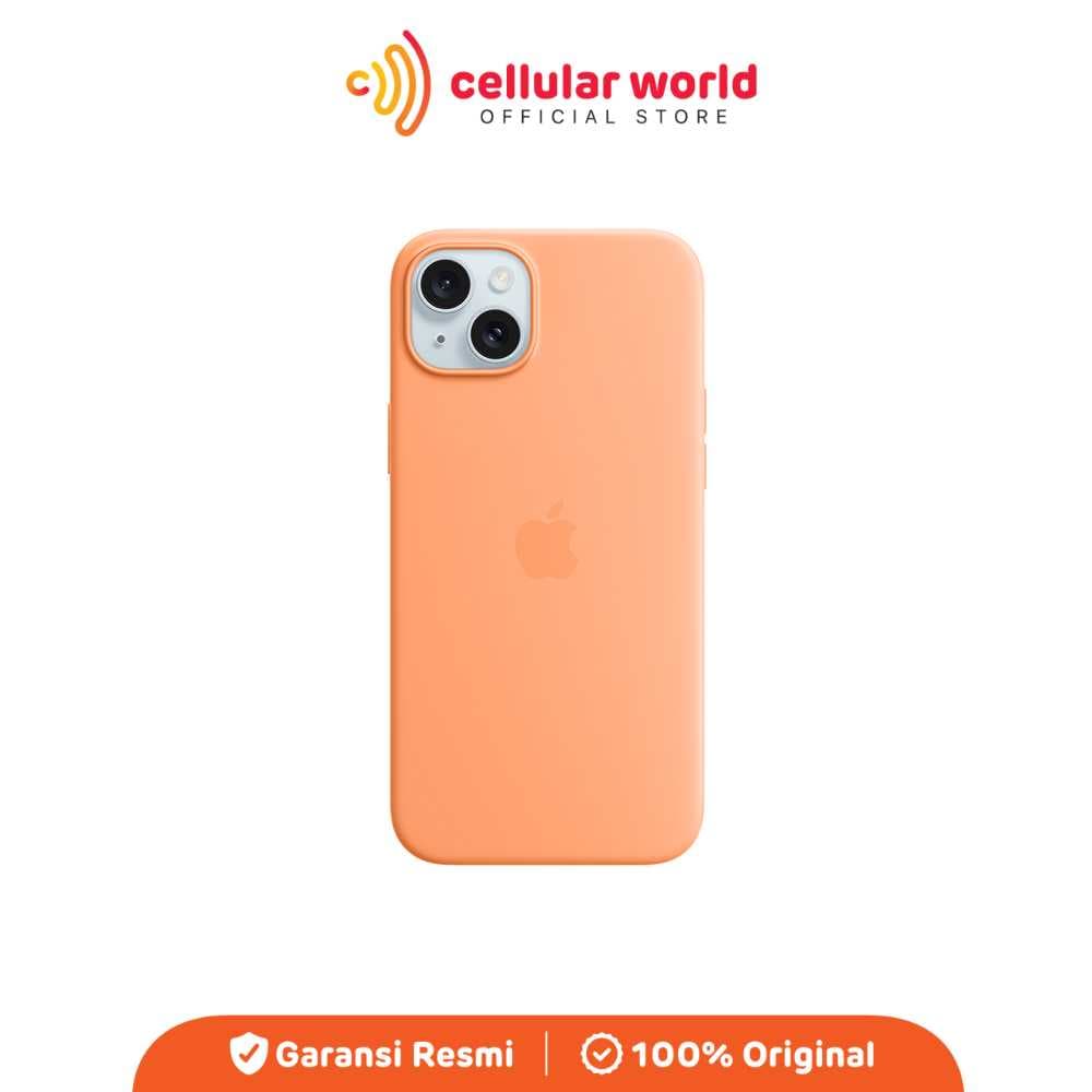 Apple Silicone Case With MagSafe iPhone 15 Plus Orange Sorbet [ Garansi Resmi ]