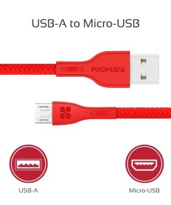 Kabel Data Charger Micro USB PowerBeam Merah PROMATE
