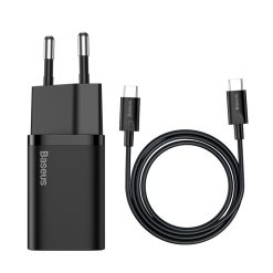 Baseus Super Si Charger 1C 25W dengan Kabel Type C to C 1M - Hitam