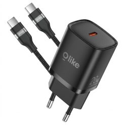 Olike S25CC Travel Charger Set Super Si II 25W USB-C PD Fast Charging Kabel USB-C to USB-C 1M Black